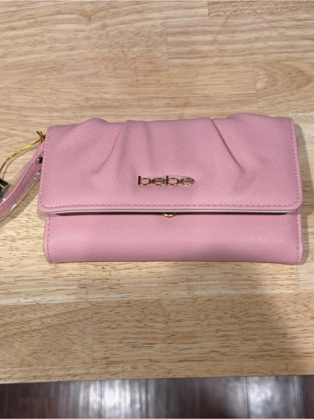 Bebe Sage Pink Wristlet Trifold Clutch Wallet NWT